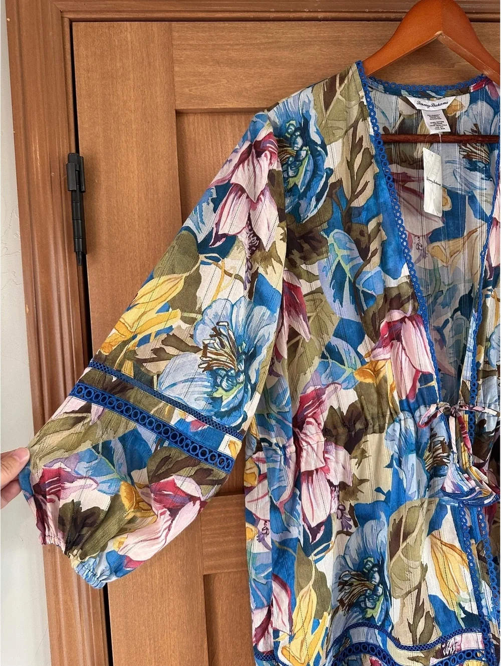 NWT Tommy Bahama Playa Marbella Open Front Beach Tunic Blue Floral Women’s Small